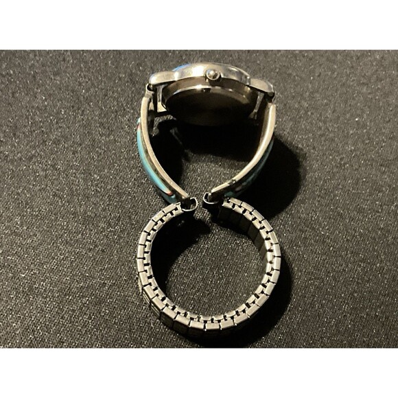 Vintage Sterling Turquoise MOP Face Nadia Artist Signed Native Wrist Watch - Picture 5 of 8